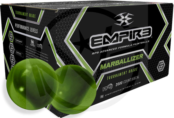 ( .68 Caliber ) Marballizer Paintballs - Clear Black Swirl - Neon Green Fill - 2,000 Rounds