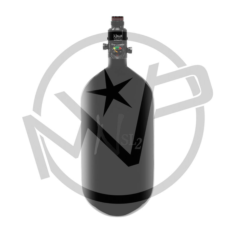 Ninja SL2 Carbon Fiber Compressed Air Tank 77/4500 w/ Standard UL Regulator - Gloss Black w/ Black L